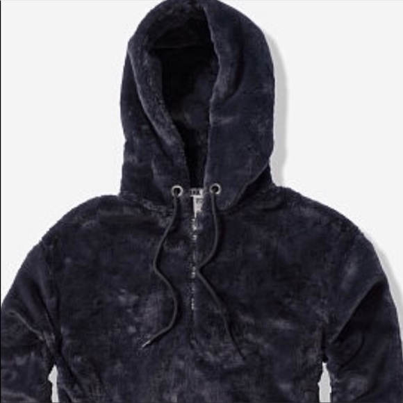 VS Pink HoodieFaux Fur Half Zip pullover Black S - Picture 3 of 5